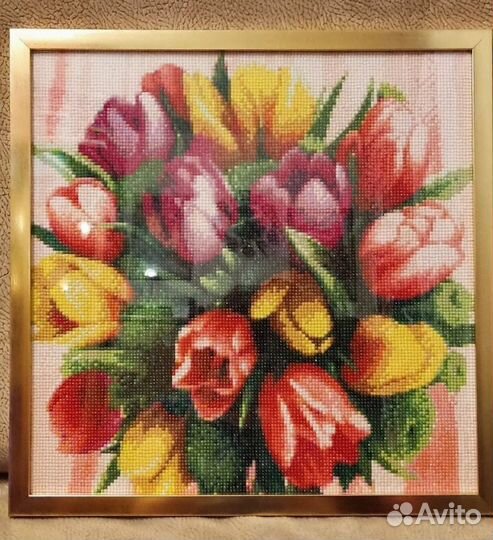 Алмазная мозаика 40*40 без подрамника Тюльпаны