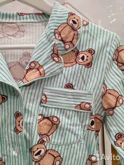 Пижама детская с мишками, рост 128, хлопок 100%