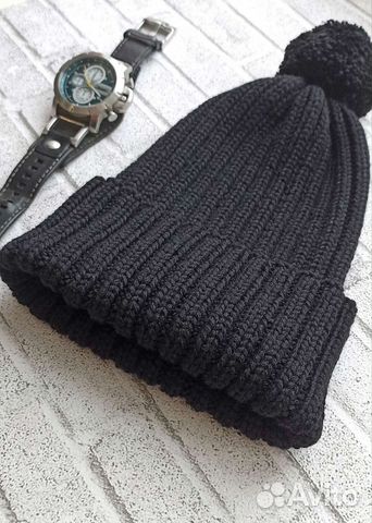 Мужская вязаная шапка, меринос. Ручная работа