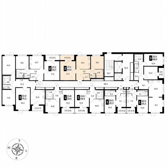 2-к. квартира, 54,8 м², 15/25 эт.