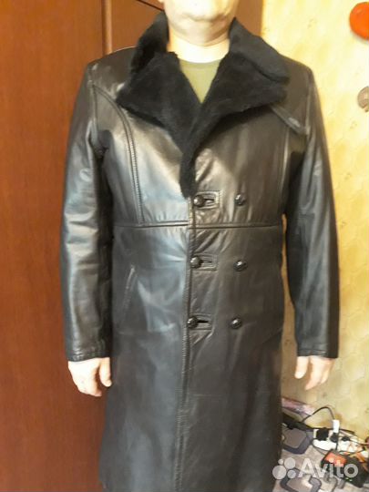 Пальто мужское кожаное зимнее на натуральном меху