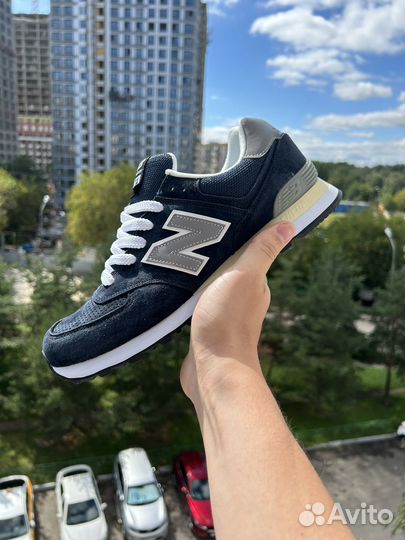 New balance 574 темно синие замшевые 43