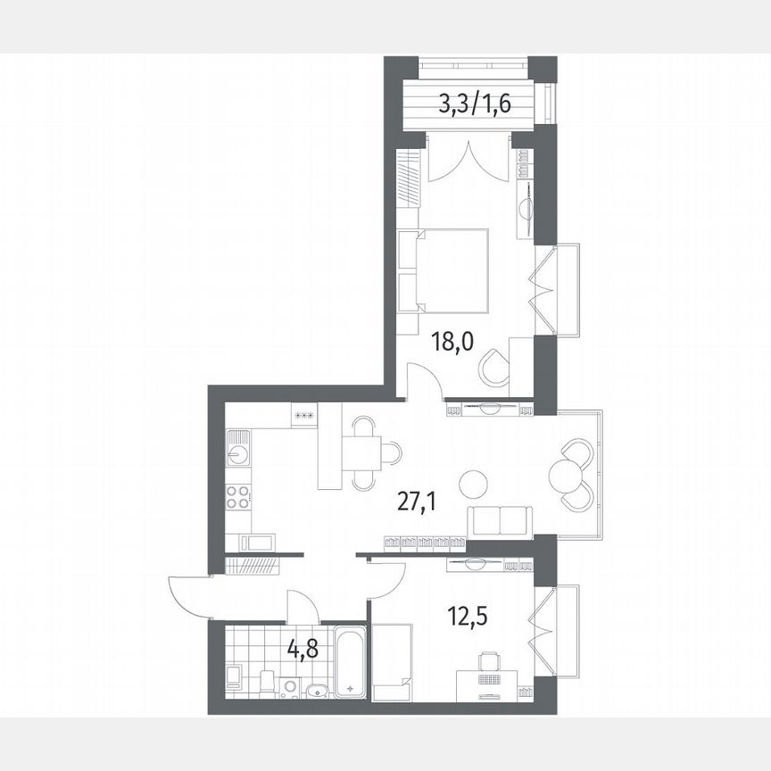2-к. квартира, 68,8 м², 7/11 эт.