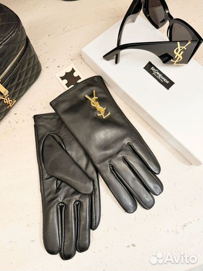 Перчатки кожаные saint laurent женские