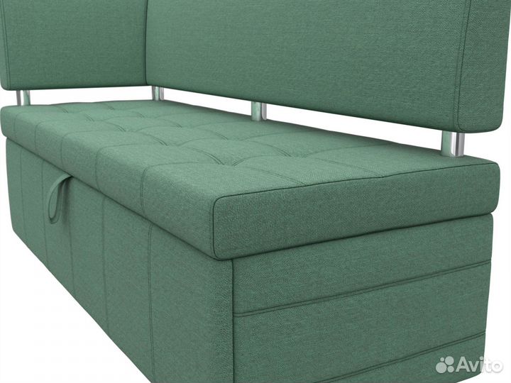 Диван кухонный прямой Стоун с углом левый, рогожка, амур зеленый