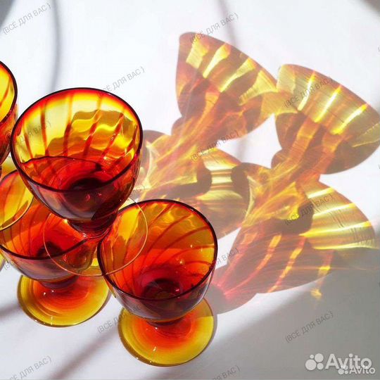 Винтажные бокалы янтарное рубиновое стекло