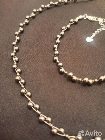 Комплект чокер и браслет гематит