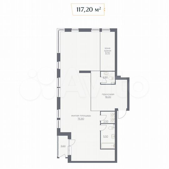 1-к. квартира, 117,2 м², 6/6 эт.