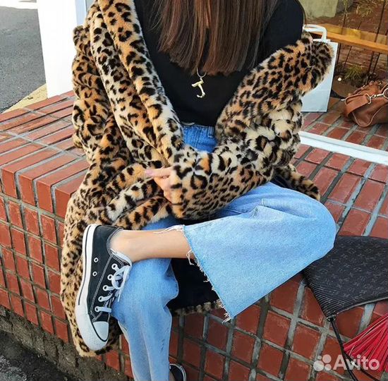 Шуба леопардовая экомех