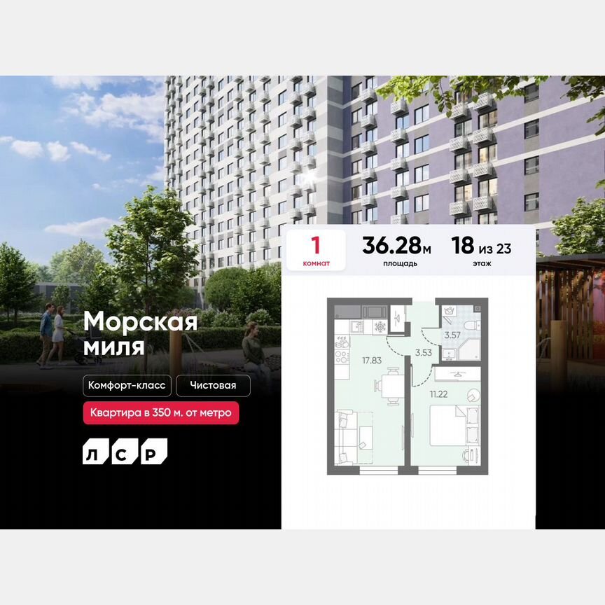 1-к. квартира, 36,3 м², 18/23 эт.