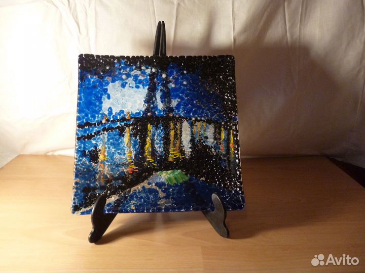 Тарелка квадратное стекло в технике фьюзинг