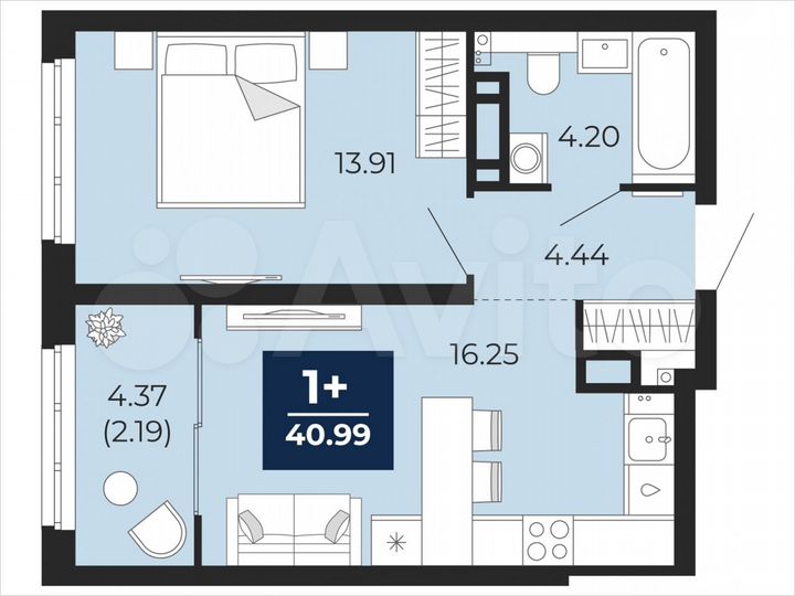 1-к. квартира, 41 м², 19/21 эт.