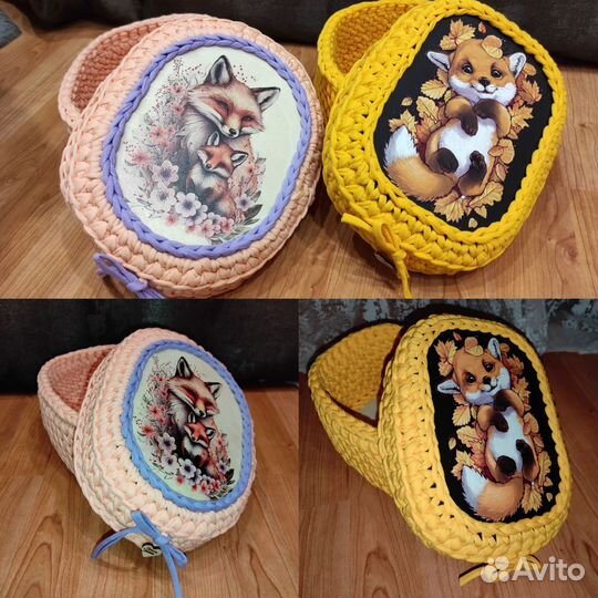 Вязаные корзинки ручной работы