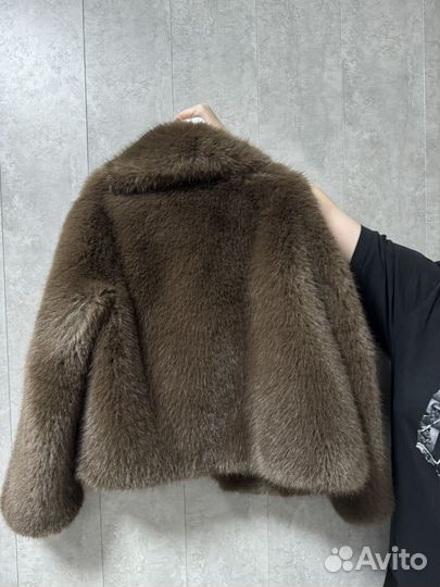 Шуба из эко меха под норку коричневая