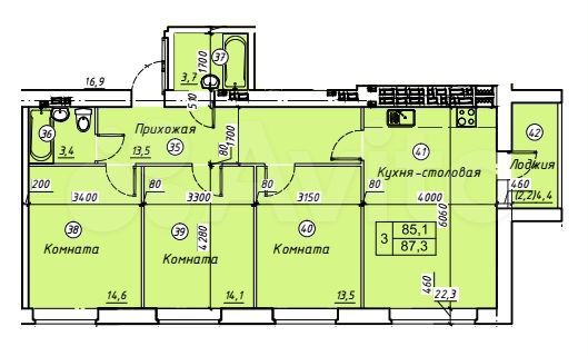 3-к. квартира, 87,3 м², 1/5 эт.