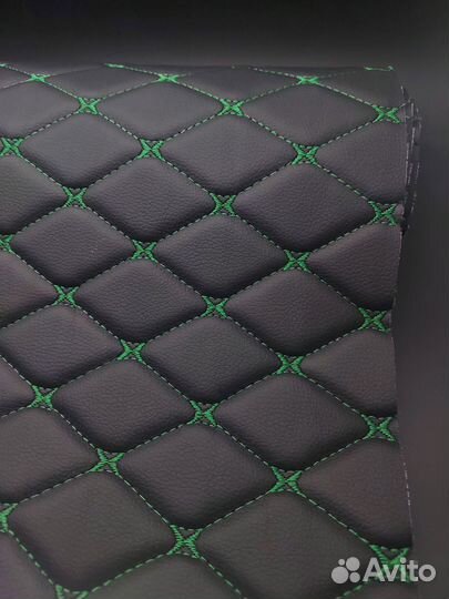Экокожа на поролоне черный (ромб фигурный) зеленый