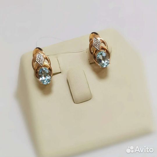 Золотые серьги с Топазом, 585 проба