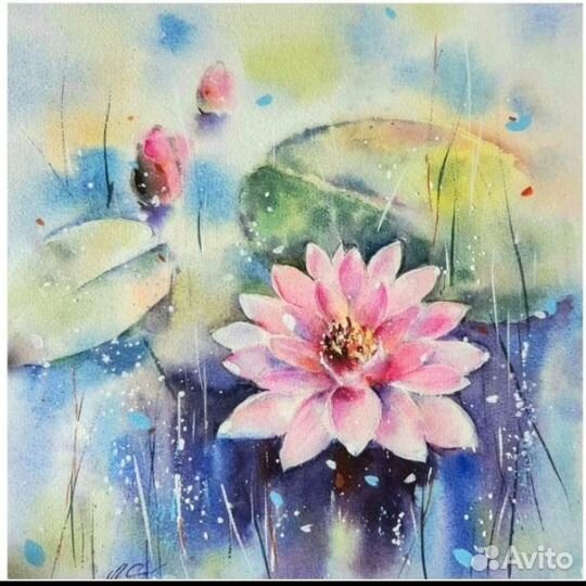 Картины акварель хлопок 25х25 см
