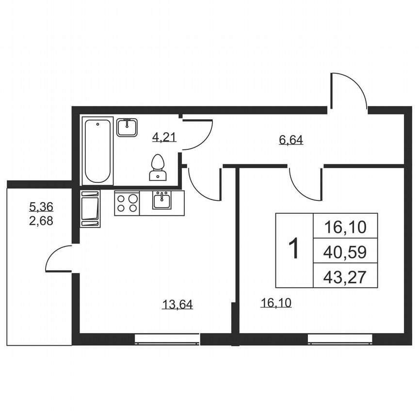 1-к. квартира, 43,3 м², 8/19 эт.