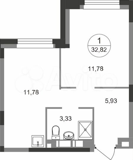 1-к. квартира, 32,8 м², 4/22 эт.