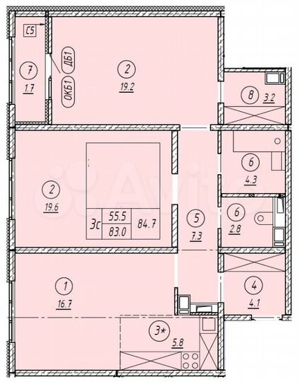 3-к. квартира, 84,7 м², 18/19 эт.