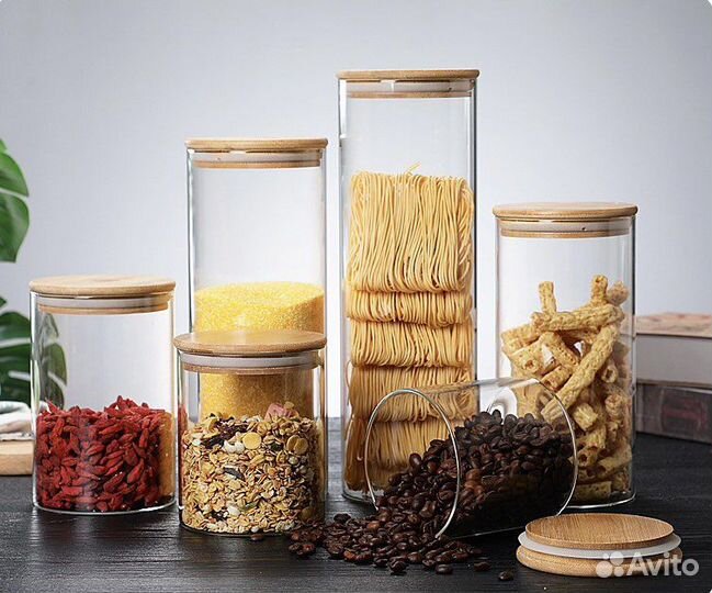 Стеклянный банки с бамбуковой крышкой