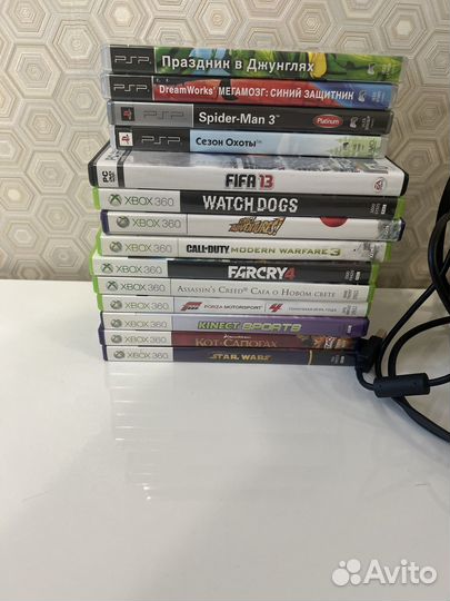 Xbox 360, kinect, + 2 джойстика, 9 игр