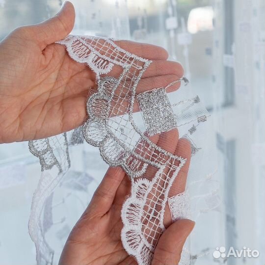 Тюль Мона Серебро готовый на окна пошив