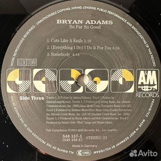 Bryan Adams – So Far So Good 2LP (Германия 1993г.)