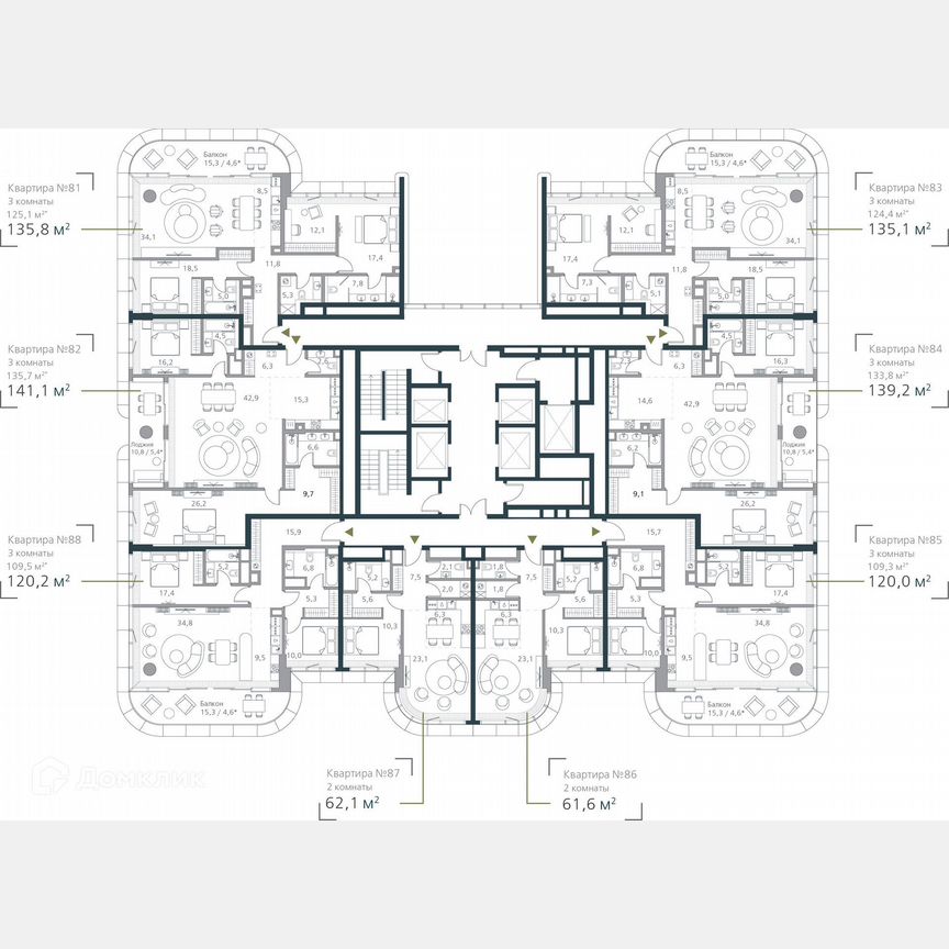 1-к. квартира, 61,6 м², 8/19 эт.