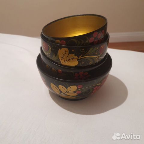 Набор деревянных пиалок (чашек). Хохлома. СССР