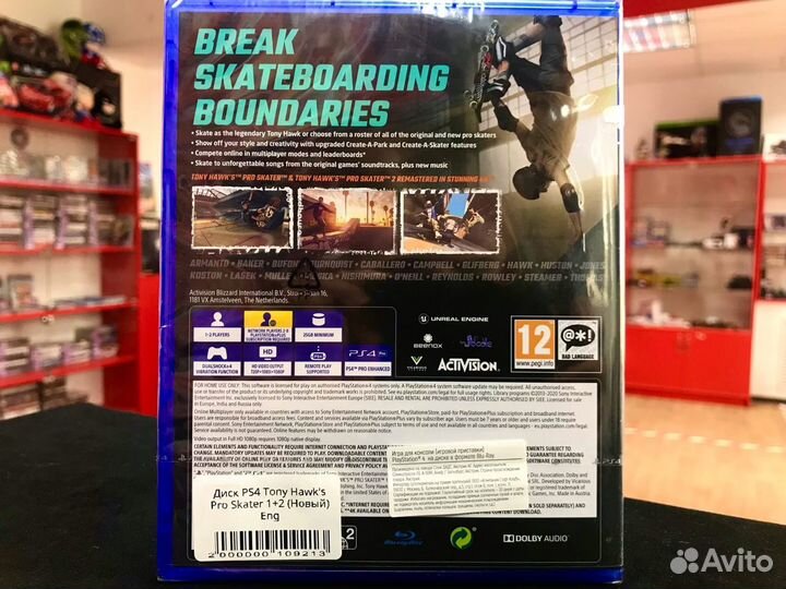 Диск PS4 Tony Hawk'S Pro Skater 1+2 (Новый)