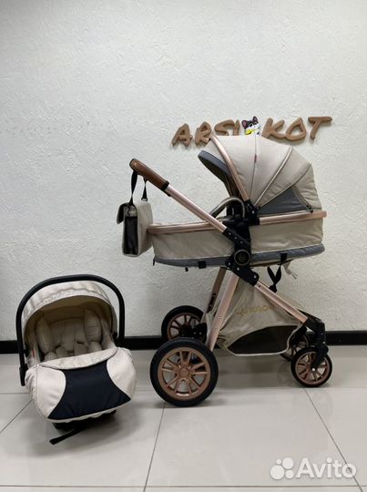 Коляска-трансформер 3 в 1 luxMom V9 молочный беж