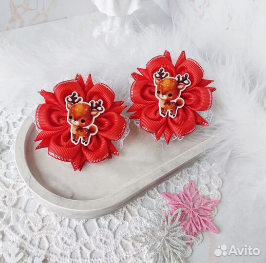 Ободок снежинка, новогодние бантики