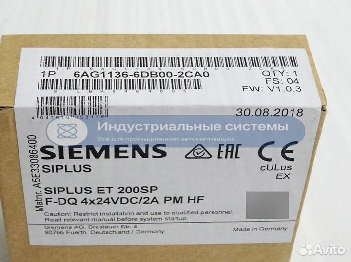 Модуль Siemens Siplus ET200SP 6AG1136-6DB00-2CA0