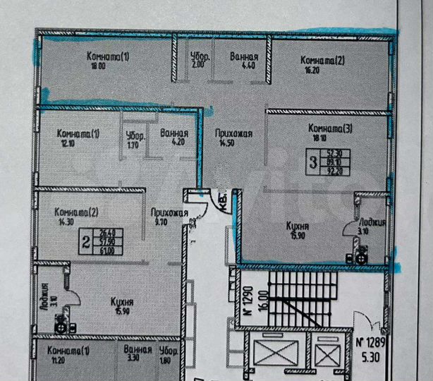 3-к. квартира, 92,3 м², 17/18 эт.