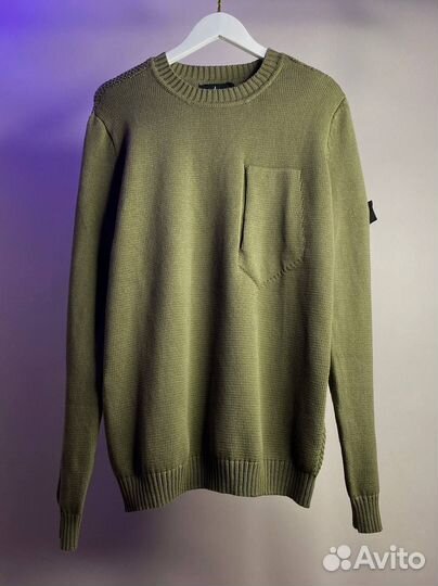 Свитер Stone Island зеленый вертикальный карман
