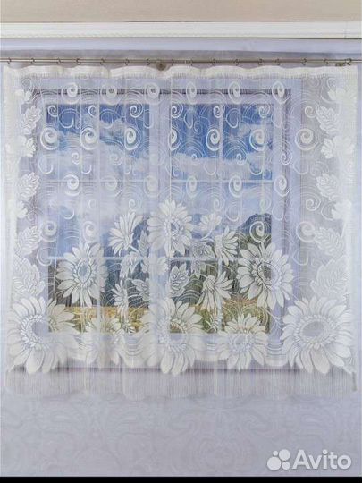 Тюль Герберы, короткая, для кухни, для дома, для д