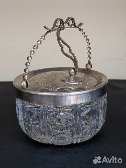Сахарница хрустальная с крышкой металлической