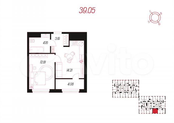 1-к. квартира, 39,1 м², 14/25 эт.