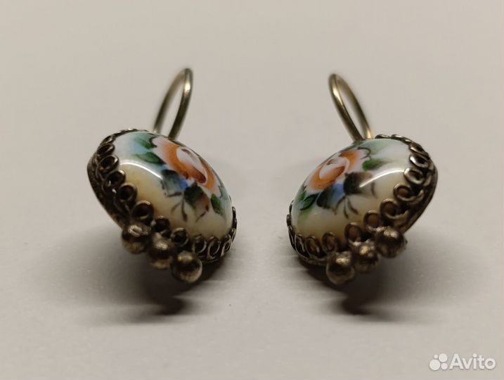Серьги финифть, скань, мельхиор СССР