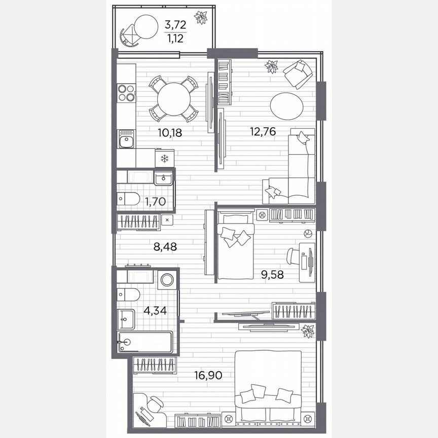 3-к. квартира, 65,1 м², 4/5 эт.