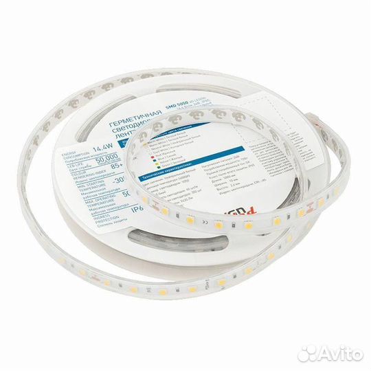 Светодиодная влагозащищенная лента DesignLed 14,4W/m 60LED/m 5050SMD нейтральный белый 5M 002378