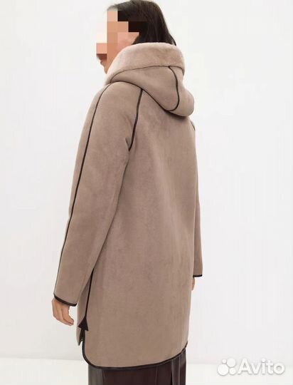 Двухсторонняя шуба дублёнка удлиненная с капюшоном