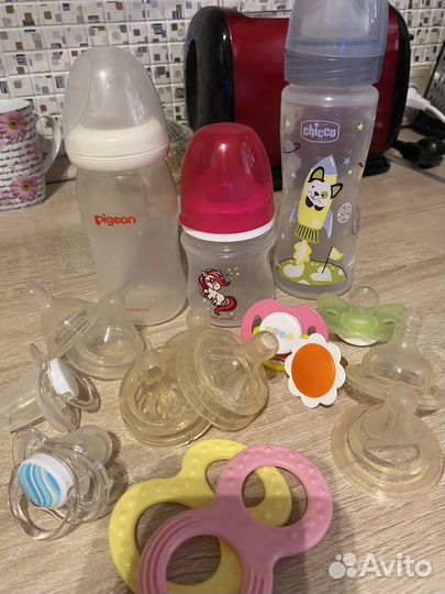 Бутылочки Chicco, Pigeon, пустышки, прорезыватели