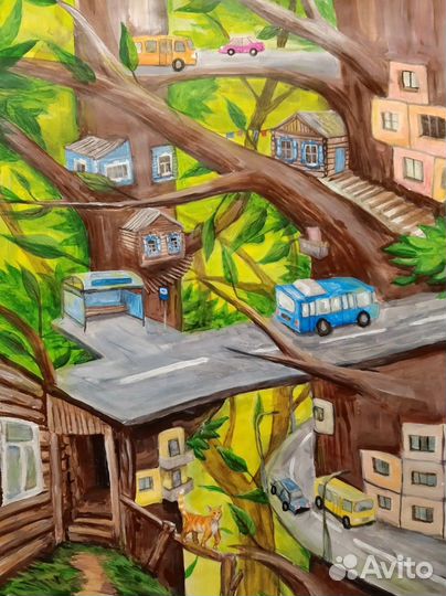 Картина акрилом городской пейзаж