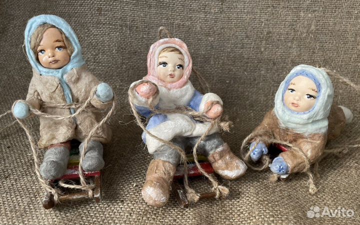 Ватные елочные игрушки под ретро, куклы, ручная р