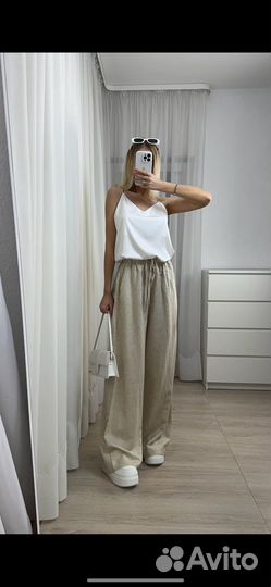 Брюки женские бежевые лен Корея