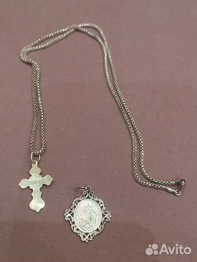 Крест+кулон+цепочка серебро 925 проба