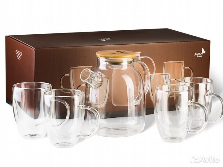 Чайник стеклянный с кружками